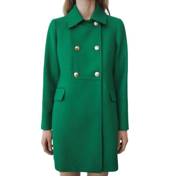 Zara Buttoned Tailored Coat XS Kelly Green Double Breasted Blogger Favorite - Picture 9 of 16